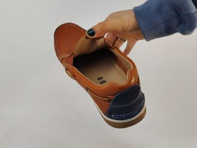 Chaussure bateau homme cuir souple camel pieds larges grand confort ORLAND 24053