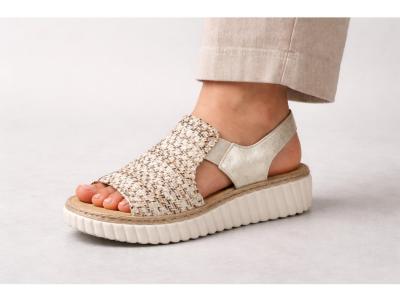 Sandale femme RIEKER 69276 pieds larges chic semelle confortable raphia à élastiques