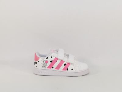 Basket blanche à velcro fille destockage ADIDAS grand court édition disney