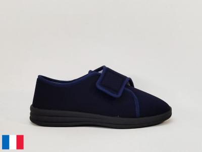Chausson femme été pieds sensibles à scratch coton toile marine fabrication France BOSSI luron