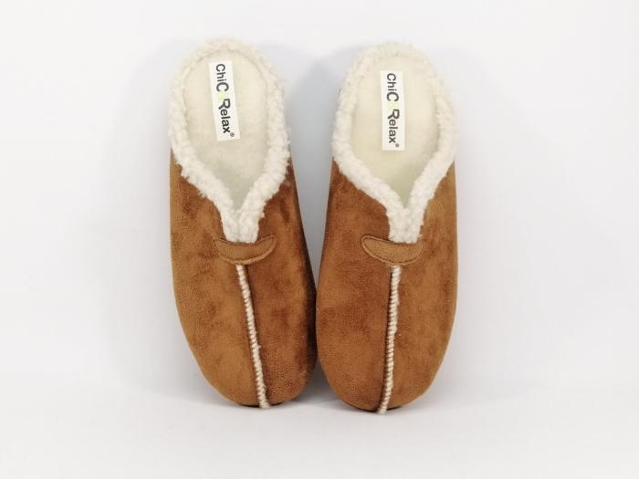 Chausson mule fourrée camel femme CHIC & RELAX these - Fabrication Espagne