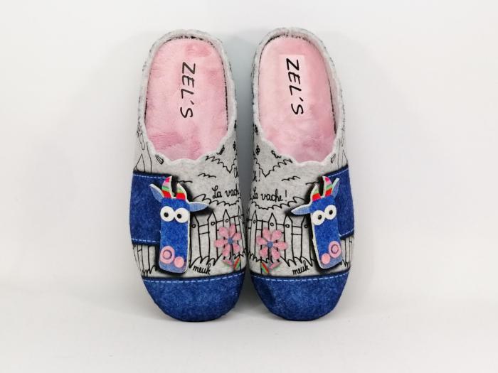 Chausson mule en feutre motif vache ZEL'S 41128 fabrication Espagne pour femme