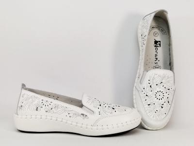 Mocassin cuir souple blanc ajour femme MORAN'S wordy trs confortable