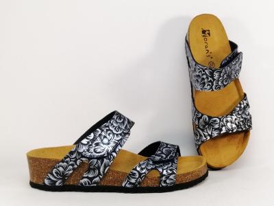 Mule compensée femme confortable à scratch destockage MORAN'S jaly noir pas cher semelle cuir