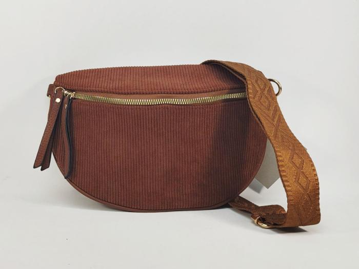 Sac banane femme pas cher velours marron chocolat tendance MARO S12-16