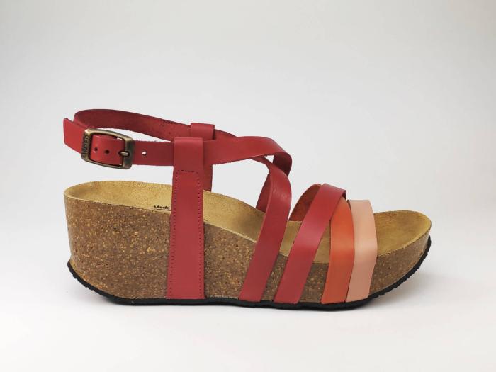 Sandale compensée rouge tout cuir semelle bio PLAKTON So Song pour femme