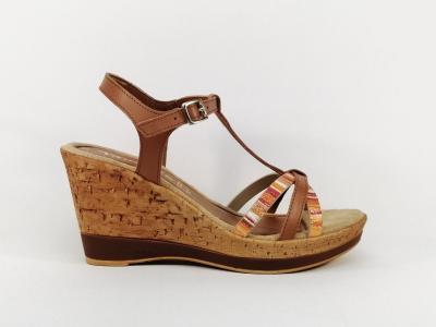 Sandale TAMARIS 28347 compensée cuir marron femme - Fabrication Italie