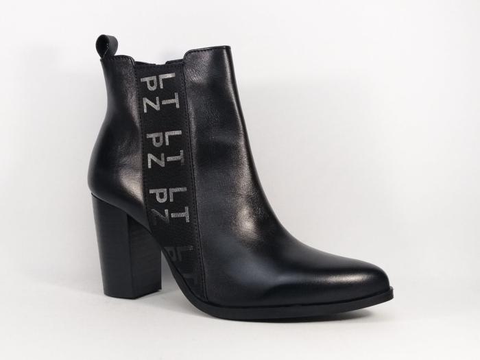 Bottine femme cuir noir à talon haut destockage TROPEZIENNES krisp