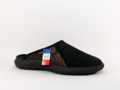 Chausson homme confortable velours noir jaune destockage FARGEOT eclatant fabrication France