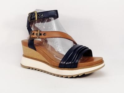 Sandale TAMARIS 28021 compense cuir marine confortable pour femme
