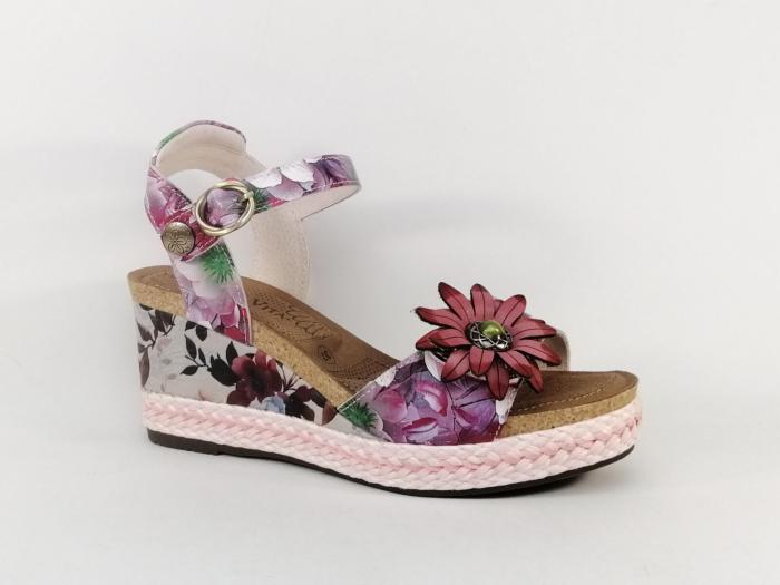 Sandale femme compensée originale chic confortable cuir fleurs LAURA VITA facyo 75