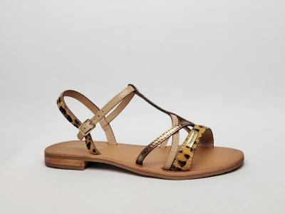 Sandale plate femme destockage TROPEZIENNES hirogumpo cuir camel leopard chic à pas cher