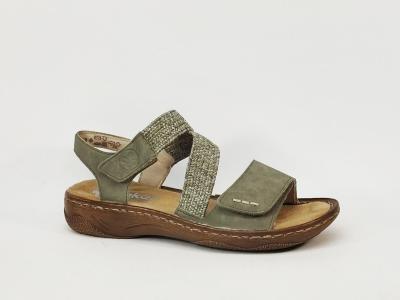 Sandales vertes femme RIEKER V2862 confortable tendance semelle anti stress et velcro
