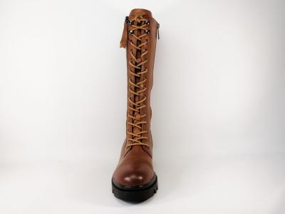 Bottes à lacets femme cuir souple camel destockage CARMELA 68137