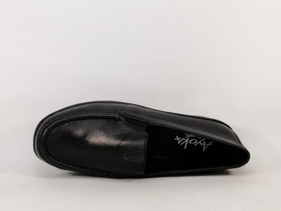 Mocassins femme compensés pieds sensibles grand confort cuir noir AYOKA dastor sans lacets