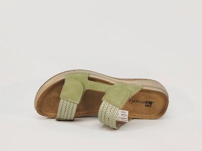 Mules femme confortable vertes semelle cuir à scratch MORAN'S dupaly