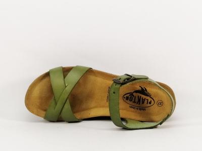 Sandale femme confortable compensée semelle bio tout cuir vert PLAKTON So Final