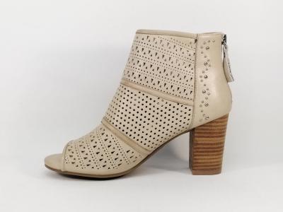 Bottine d'été tout cuir beige à talon haut destockage CARMELA 67181 femme