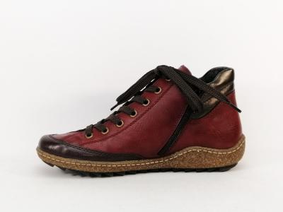 Chaussure montante femme confortable et souple RIEKER L7500 rouge double zip et lacets