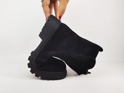 Boots fourrée femme pas cher cuir daim noir confortable et souple ARISE B972614