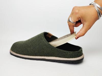 Chausson homme confortable semelle amovible dessus kaki feutre recycle OUF Mynes