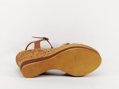 Sandale TAMARIS 28347 compensée cuir marron femme - Fabrication Italie