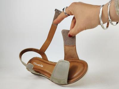 Sandale femme TAMARIS 28118 chic et confort compensée vert sauge à scratch - VEGAN