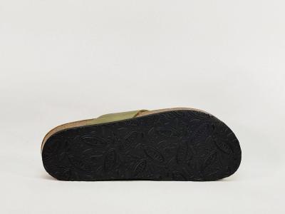 Tong homme cuir vert souple semelle confortable à mémoire de forme PLAKTON brandy pistacho