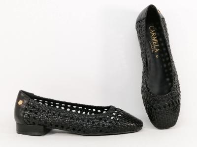Ballerine femme cuir tress noir souple chic et confortable destockage CARMELA 161470 tendance 