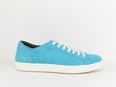 Basket cuir souple turquoise destockage GEOX rikin à pas cher homme / grande pointure femme