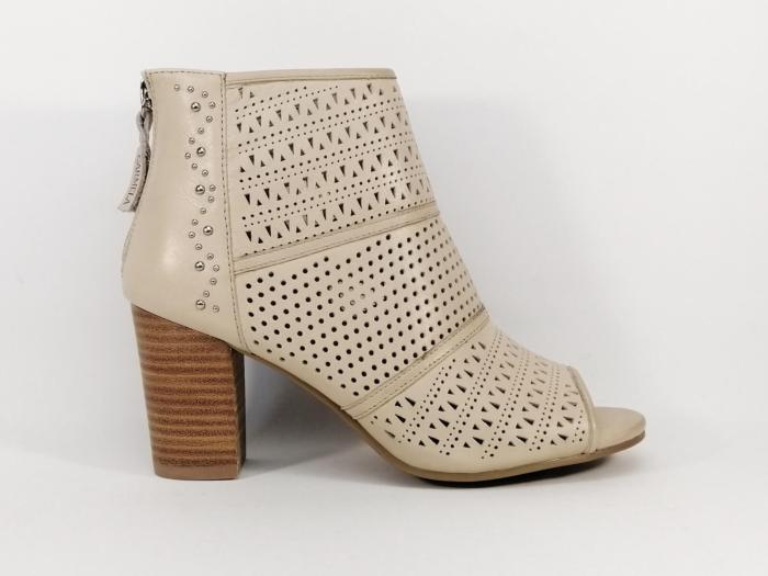 Bottine d'été tout cuir beige à talon haut destockage CARMELA 67181 femme