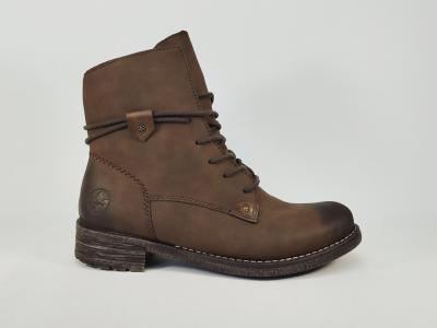 Bottine marron femme tendance confortable RIEKER 79442 souple, lacets et zip