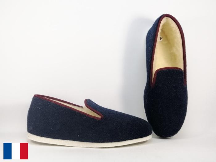 Charentaise homme semelle feutre made in France confort fourré laine BOSSI charentais marine