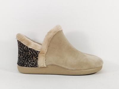 Chaussons femme confort de qualité montants et chauds ZEL'S 9382 velours beige leopard