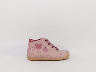 Chaussures premiers pas fille en cuir rose destockage LITTLE MARY leandra