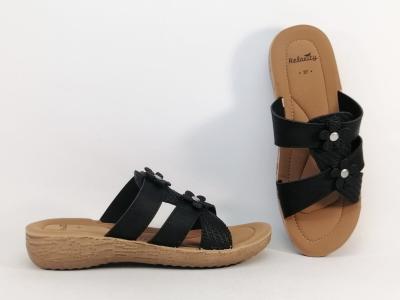 Mule compense femme pas cher RELAXITY marilo noir fleurs