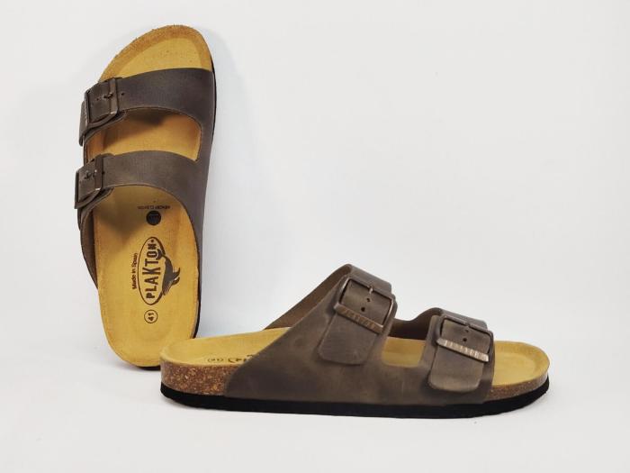 Mule homme grand confort cuir marron PLAKTON barna musgo semelle mémoire de forme
