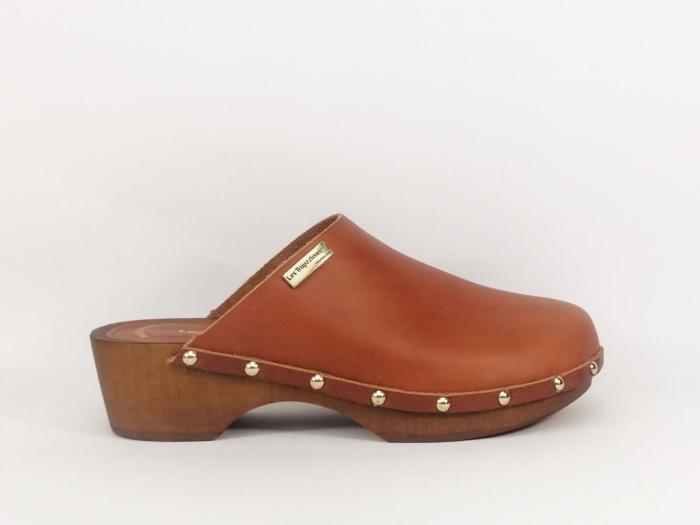 Sabot femme cuir et bois destockage TROPEZIENNES tonsabo camel à pas cher