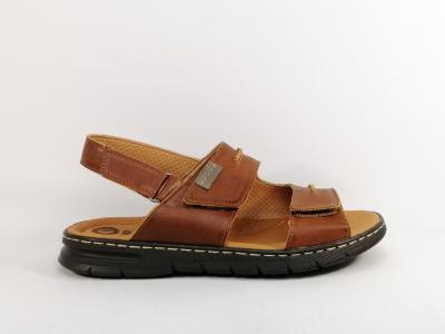 Sandale homme confortable cuir camel souple à velcro pieds larges ORLAND 25012