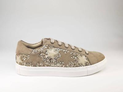 Tennis en cuir taupe et or à lacets en destockage TROPEZIENNES Norton pour femme