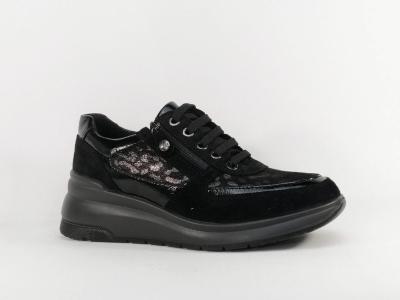 Basket noire femme très confortable en cuir compensée habillée destockage IMAC 6085403