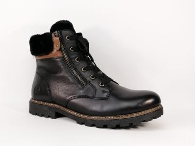 Boots fourre grande pointure femme cuir noir destockage REMONTE D8463