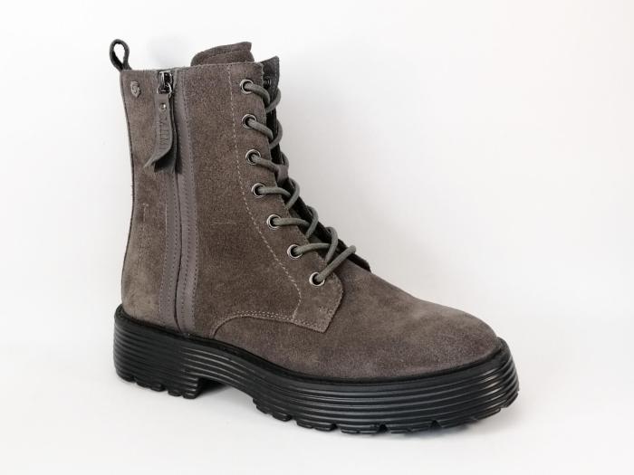 Bottine à lacets femme cuir gris destockage CARMELA 68005 style rangers