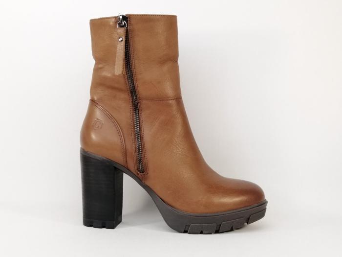 Bottines à talon haut femme destockage CARMELA 67916 cuir camel