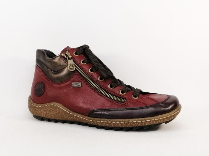 Chaussure montante femme confortable et souple RIEKER L7500 rouge double zip et lacets