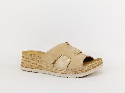 Mule compensée femme chic confortable semelle cuir doré à pas cher MORAN'S accru