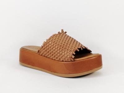 Mule plateforme cuir souple camel femme destockage CARMELA 67299
