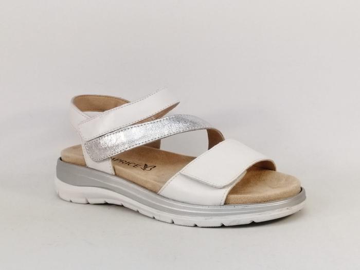 Sandale femme semelle amovible grand confort chic cuir blanc argent CAPRICE 28716 pieds larges
