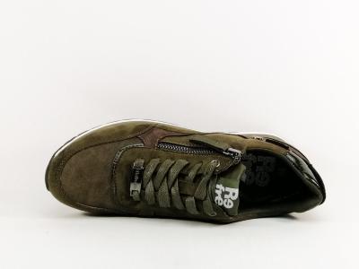 Basket femme kaki tendance et confortable chic en destockage REFRESH 170133 vegan zip et lacets