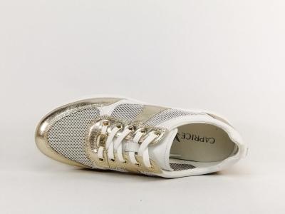 Basket de ville femme chic et confortable CAPRICE 23704 largeur G cuir blanc et or
